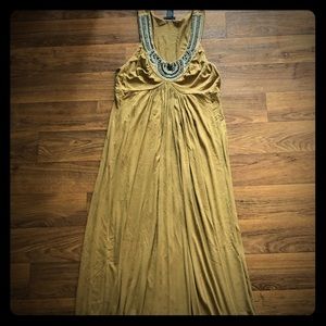 New York & Company Maxi Dress Mustard Gold Silver